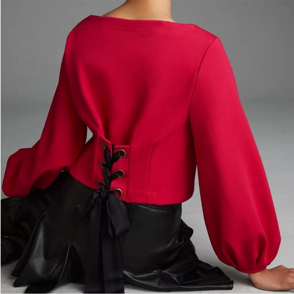 Anthropologie Hot Pink Maeve Corset  w/ Tie Back Sweatshirt Top | Size X-Small
